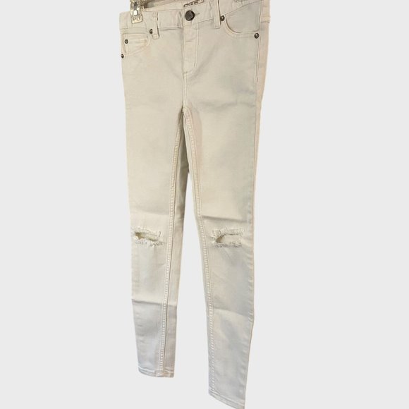Free People Mid-Rise Skinny Jean Womens 26 White Denim Stretch Ripped Distressed - Picture 2 of 10